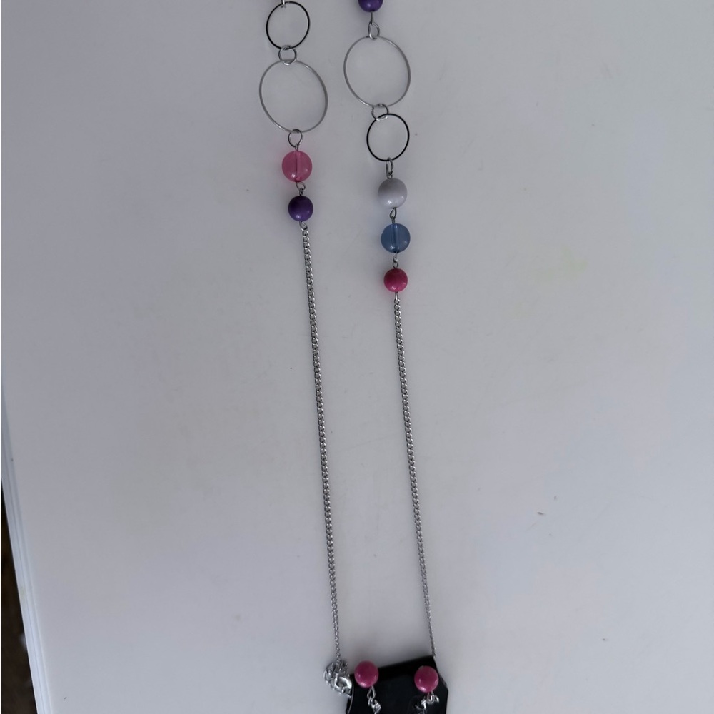 paparazzi Silver Necklace with Pink, Purple and Blue Beads